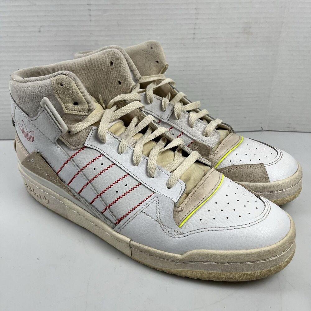 Adidas Forum Mid Exhibit White Vivid Red Leather Shoes Sneakers Mens Size 12
